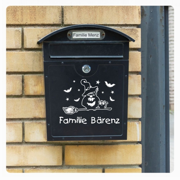 Briefkastenaufkleber Eule Hexe Katze Namen Aufkleber Sticker B020