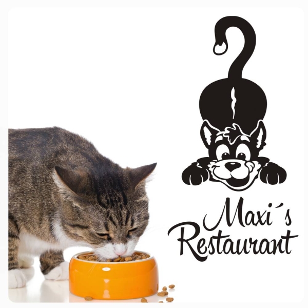 Wunschname Katze Restaurant Wandtattoo Pfoten Futterplatz W1855