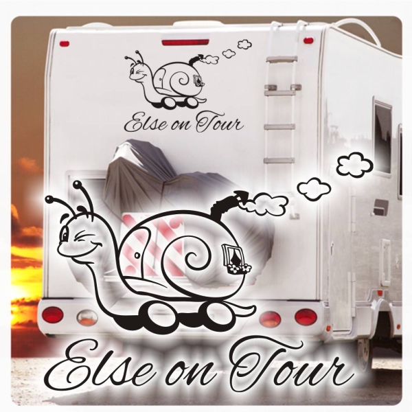 Name on Tour Schnecke Schneckenhaus Wohnmobil Aufkleber Wohnwagen Sticker Caravan WoM163
