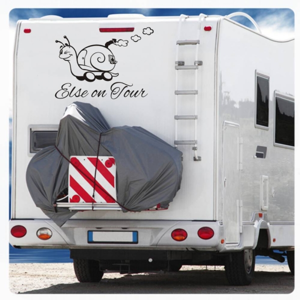 Name on Tour Schnecke Schneckenhaus Wohnmobil Aufkleber Wohnwagen Sticker Caravan WoM163