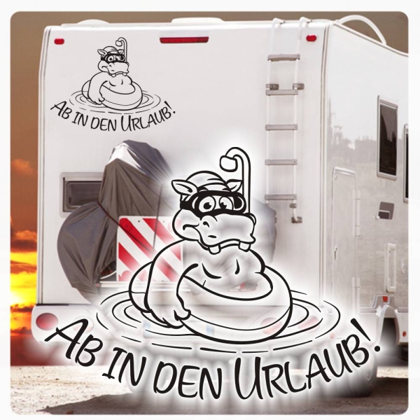 Ab in den Urlaub Nilpferd Wohnmobil Aufkleber Sticker Caravan Camping WoMo244