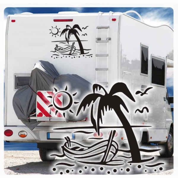 Wohnmobil Aufkleber Urlaub Strand Boot Sonne Chillen WoMo Caravan Aufkleber Sticker WoMo132