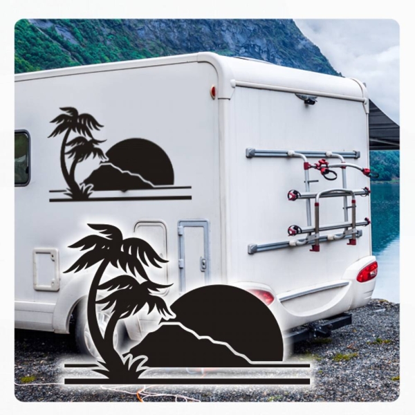 Wohnmobil Aufkleber Palme Sonnenuntergang WoMo Caravan Aufkleber Sticker WoMo123