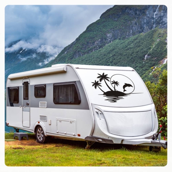 Wohnmobil Aufkleber Palmen Delfin Sonnenuntergang WoMo Caravan Aufkleber Sticker WoMo208