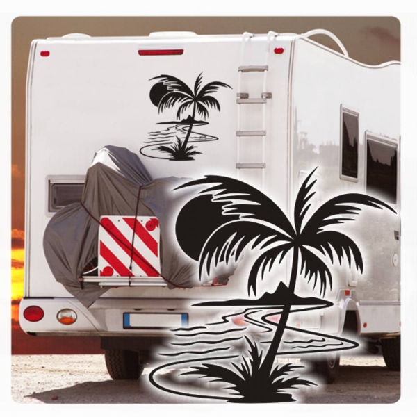 Palme Insel Sonnenuntergang Sonne Wohnmobil Aufkleber Caravan Sticker WoMo159