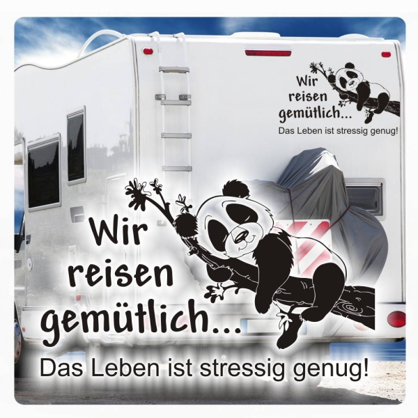 Wohnmobil Aufkleber Wir reisen gemütlich Panda Pandabärchen WoMo196