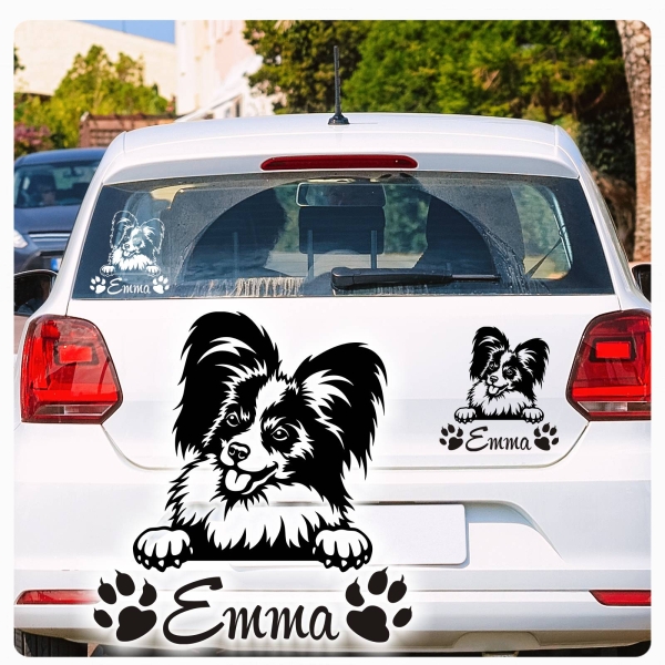 Papillon Kontinentaler Zwergspaniel Name Pfoten Autoaufkleber Auto Aufkleber Sticker A890