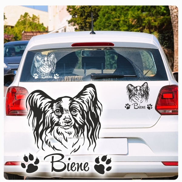 Hundeaufkleber Papillon Name Autoaufkleber A340