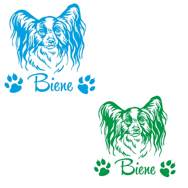 Hundeaufkleber Papillon Name Autoaufkleber A340