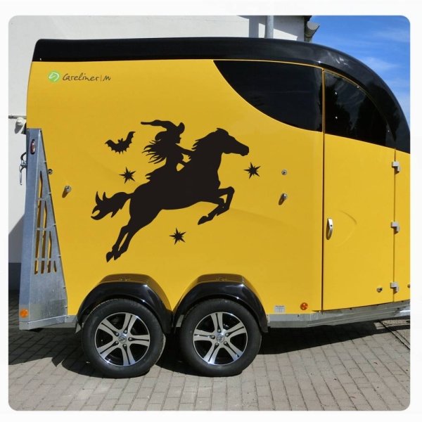 Hexe Sterne Fledermaus Pferdeanhänger Pferdetransporter Aufkleber Sticker Auto Pferd PFA025