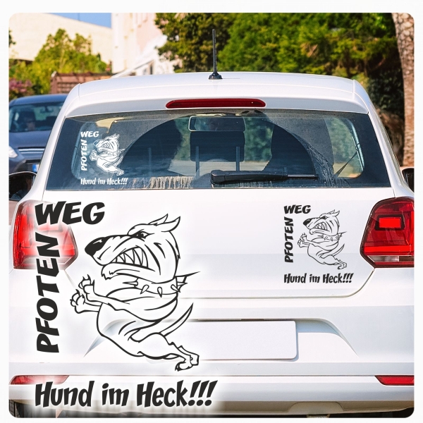 Pfoten weg Hund im Heck!!!  Autoaufkleber Hundeaufkleber Auto A479