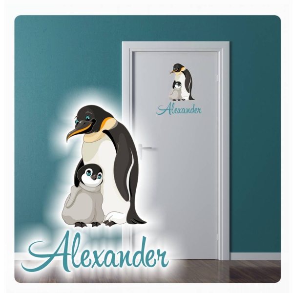 Türaufkleber Pinguin Name Kinderzimmer Digitaldruck Wandtattoo Türtattoo DT135