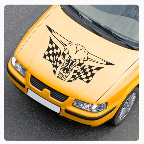 Auto Aufkleber Skull Stier Bull Racing Flag Flags Autoaufkleber Motorhaube A061