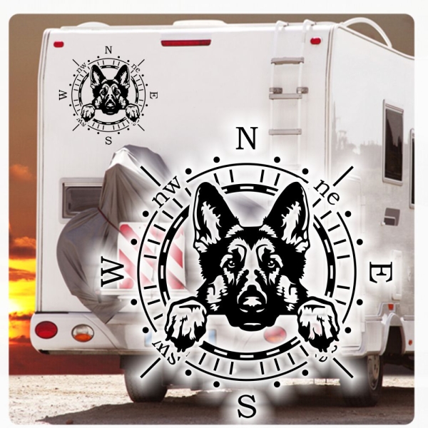 Wohnmobil Aufkleber Kompass Deutscher Schäferhund Wohnwagen Caravan Sticker WoMo450