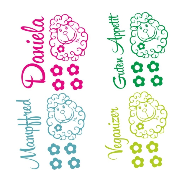 Wunschtext Schaf Blumen Aufkleber Sticker für Thermomix TM5 TM 5 Tattoo TH364