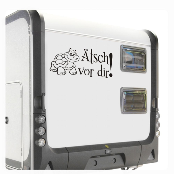 Ätsch vor dir! Wohnmobil Aufkleber Wohnwagen Caravan Turtle Schildkröte Sticker WoMo009