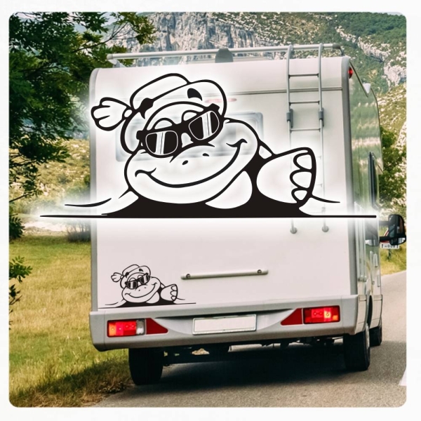 Schildkröte Sticker Aufkleber Autoaufkleber schaut raus Cool mit Hut WoMo191