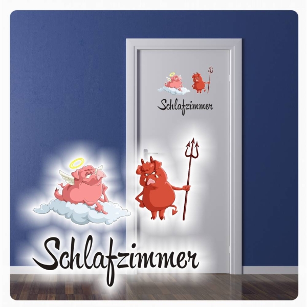 Türaufkleber Schlafzimmer Engel Teufel Schweinchen Aufkleber Wandtattoo DT028