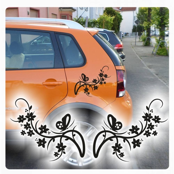 Auto Aufkleber Schmetterling Butterfly Ranke Blumen Sticker Hawaii 2er SET A140