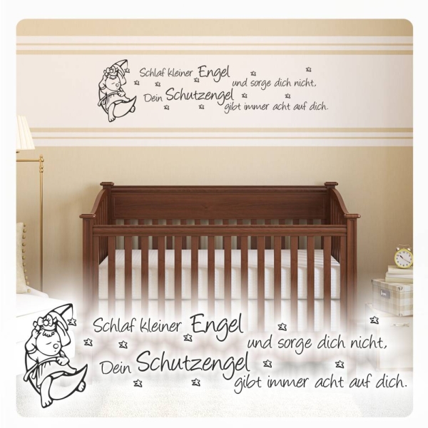 Schlaf kleiner Engel... Kinderspruch Wandtattoo Baby Kind W1210