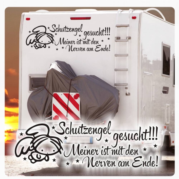 Schutzengel gesucht meiner ist mit den Nerven am Ende! Wohnmobil Caravan Aufkleber WoMo283avan Aufkelber  Engel Angel Sterne Sticker Autoaufkleber WoMo282