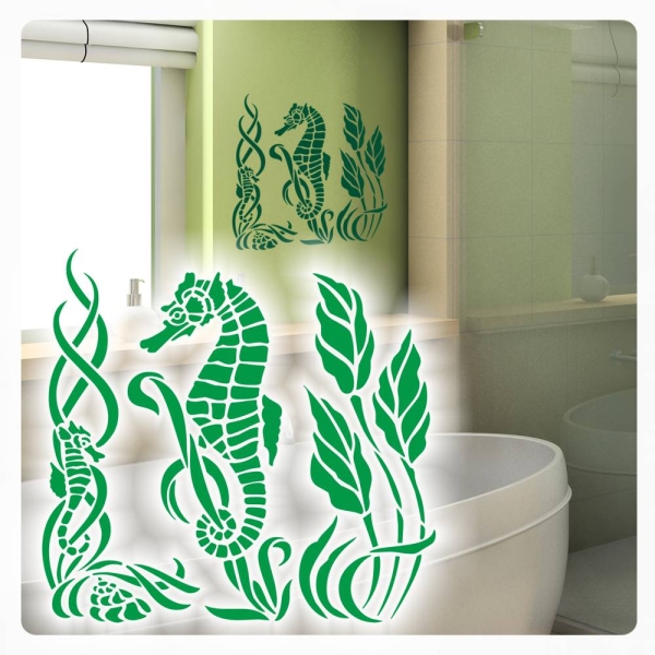 Wandtattoo Seepferdchen Maritim Badezimmer WC Meer Wandaufkleber Tattoo W268