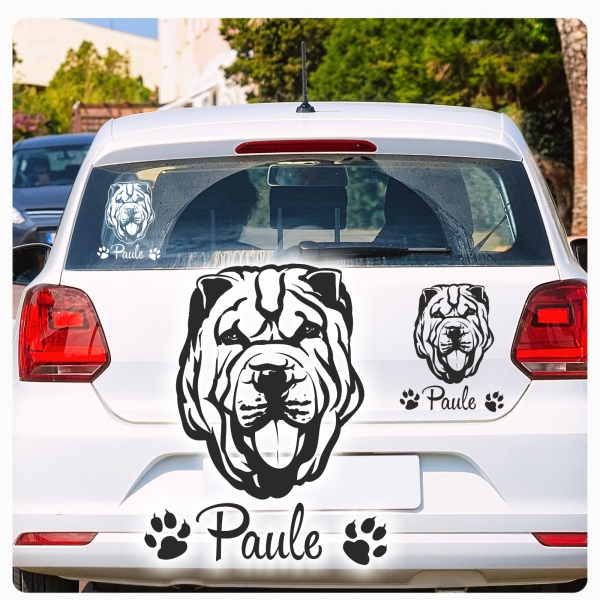 Hundeaufkleber Shar Pei Wunschname Hunde Aufkleber Sticker A276