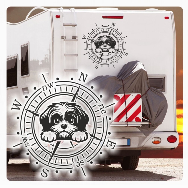 Wohnmobil Aufkleber Shih Tzu Kompass Wohnwagen Caravan Sticker WoMo497