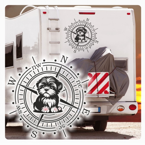 Wohnmobil Aufkleber Shih Tzu Kompass Wohnwagen Caravan Sticker WoMo498