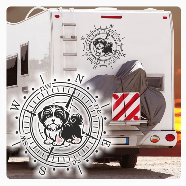 Wohnmobil Aufkleber Shih Tzu Kompass Wohnwagen Caravan Sticker WoMo499