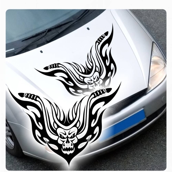 Skull Biker Auto Aufkleber Flames Tattoo Autoaufkleber Sticker Motorhauben A2084