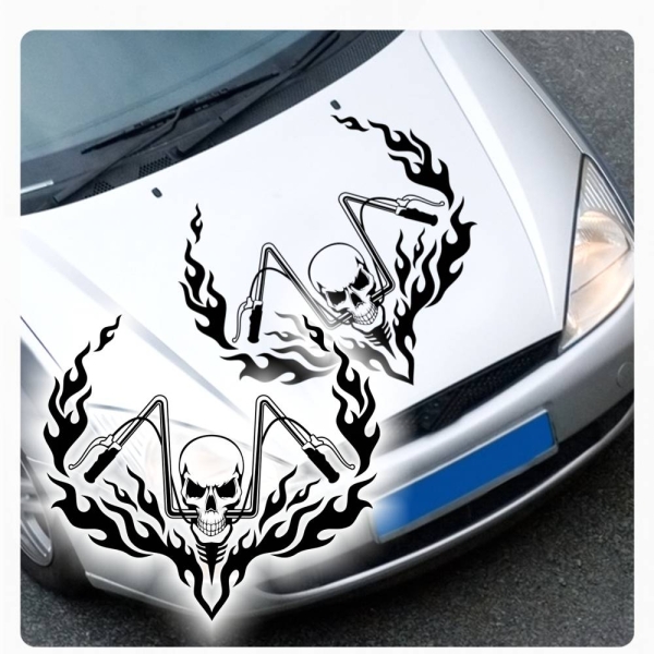 Skull Biker Flames Auto Aufkleber Tribal Tattoo Motorhaube Sticker A2073