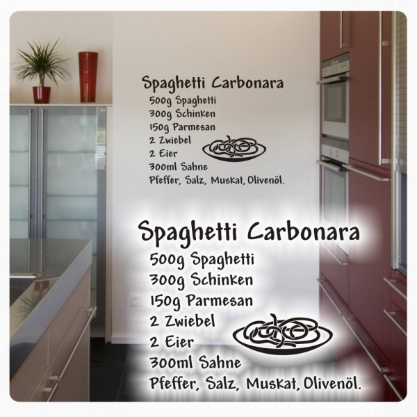 Rezept Spaghetti Carbonara Wandtattoo Küche Bad WC Kühlschrank W998