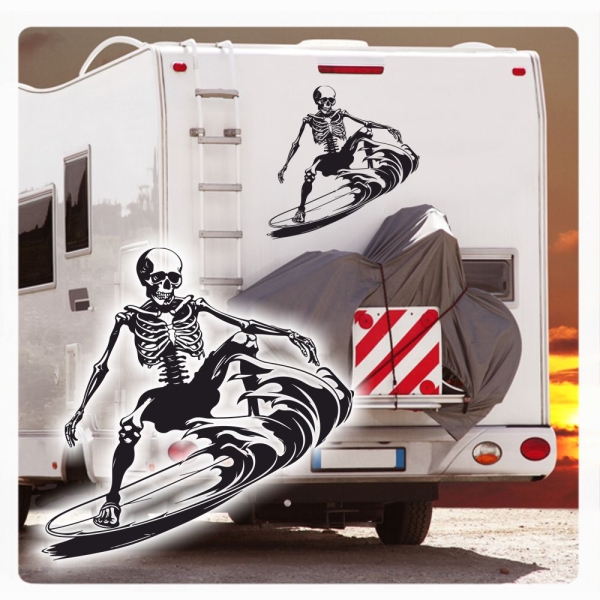 Surfer Surfing Surfen Skeleton Wohnmobil Aufkleber Wohnwagen Caravan Wohnwagen Sticker WoMo429