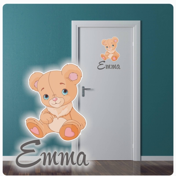 Türaufkleber Teddy Bär Name Digitaldruck Wandtattoo Türtattoo DT036