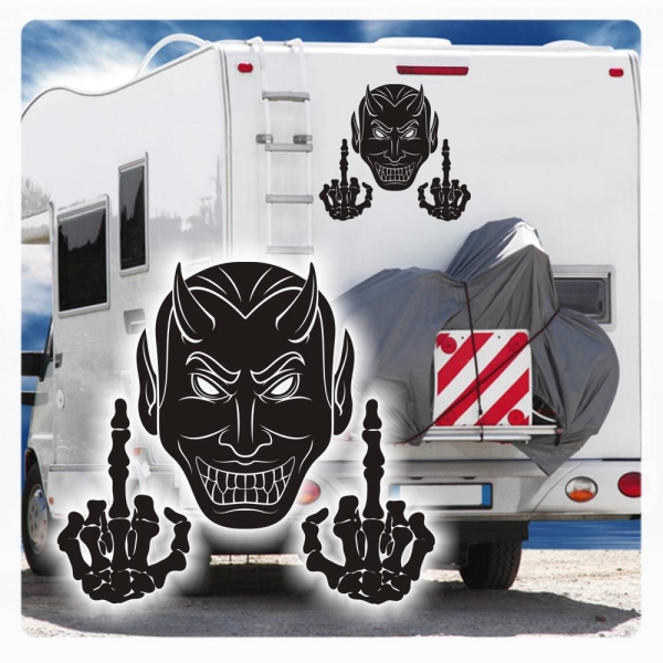 Wohnmobil Aufkleber Teufel Devil Fuck You Stinkefinger Satan WoMo101