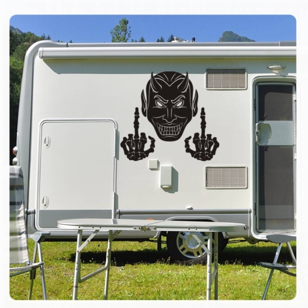 Wohnmobil Aufkleber Teufel Devil Fuck You Stinkefinger Satan WoMo101