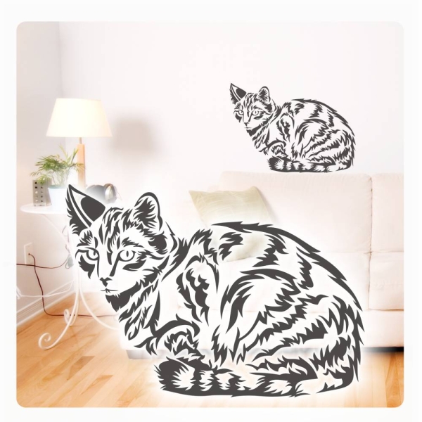 Tigerkatze Katze Wandtattoo Walltattoo Wandaufkleber Kitty W1739