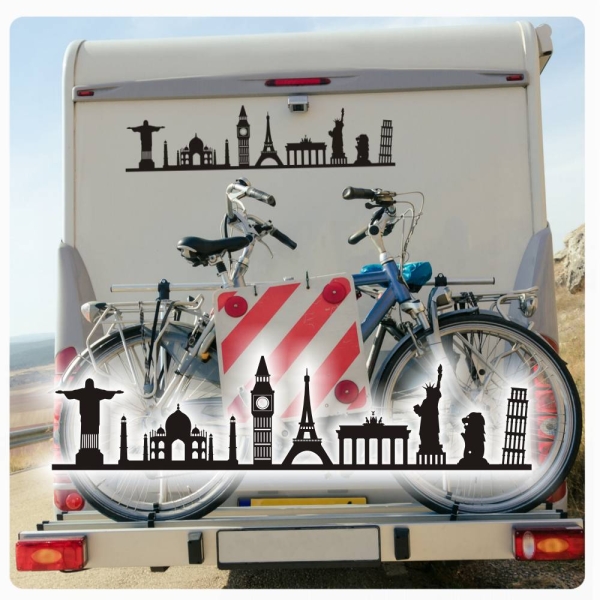 Wahrzeichen der Welt Rund um die Erde Wohnmobil Aufkleber Wohnwagen Sticker WoMo165