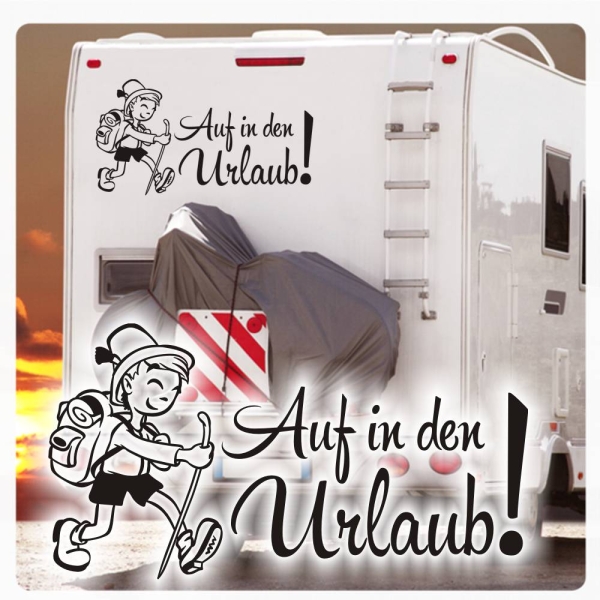 Auf in den Urlaub Wanderer  Wohnmobil Aufkleber Wohnwagen Caravan Turtle Schildkröte Sticker WoMo290