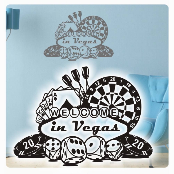 Wandaufkleber Aufkleber Retro Welcome in Vegas Casino Rockabilly Oldschool Wandtattoo W250