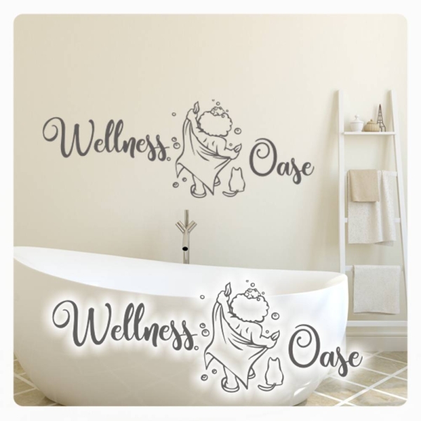 Wellness Oase Duschen Baden Katze Wandtattoo Wandaufkleber W058