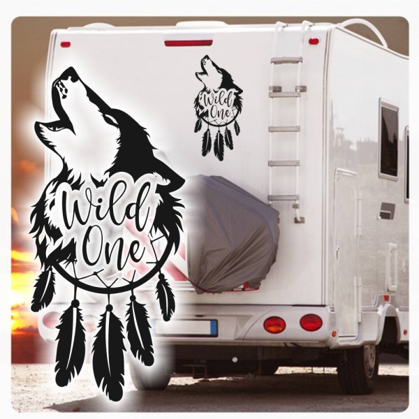 Wild One Wohnmobil Aufkleber Wolf Traumfänger WoMo Caravan Aufkleber Sticker WoMo298