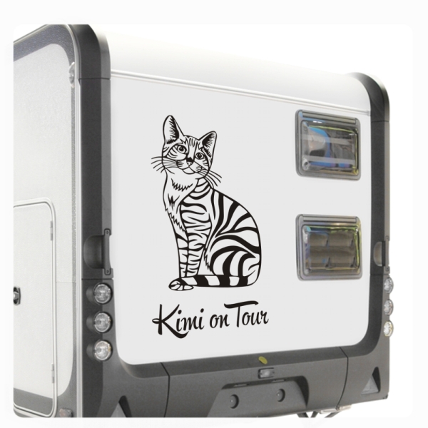 Katze Name on Tour Wohnmobil Aufkleber Wohnwagen Sticker WoMO WoMo006
