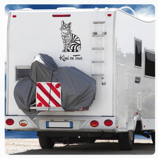 Katze Name on Tour Wohnmobil Aufkleber Wohnwagen Sticker WoMO WoMo006