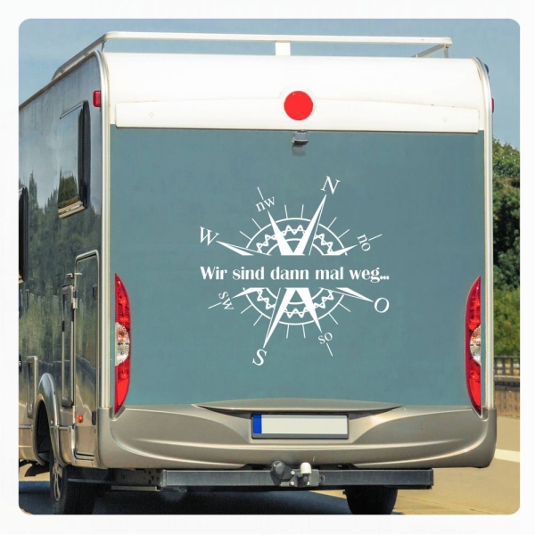 Kompass Rose Wir sind dann mal weg...Compass Wohnmobil Aufkleber Wohnwagen Caravan Sticker WoMo478