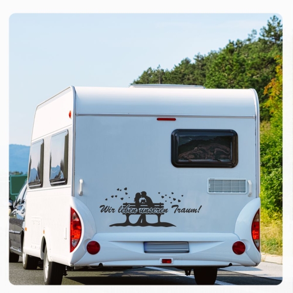 Wir leben unseren Traum! Paar Herzen Wohnmobil Aufkleber Wohnwagen Caravan Sticker WoMo483