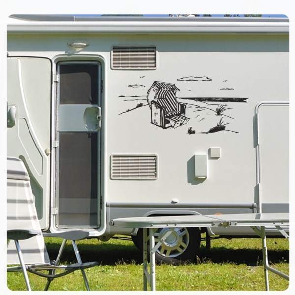 Wohnmobil Caravan Aufkleber Strandkorb Strand Meer Möwen Wohnwagen Sticker WoMo461