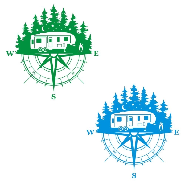 Kompass Rose Wald Berge Wohnwagen Wohnmobil Aufkleber Sticker WoMo338