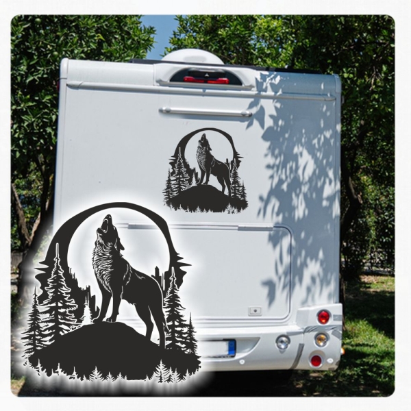 heulender Wolf Mond Wald Berge Wohnmobil Aufkleber Wohnwagen Caravan Wohnwagen Sticker WoMo421